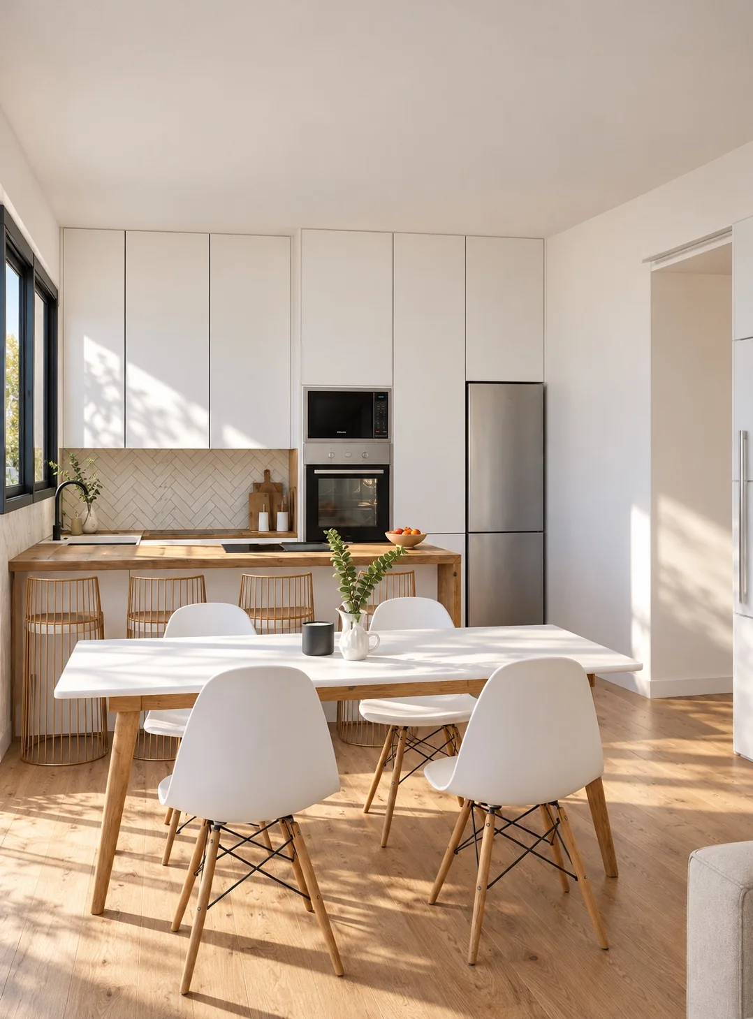 Cocina luminosa con acabados claros