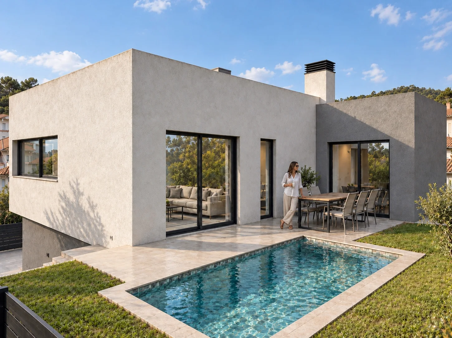 Vivienda con jardín y piscina